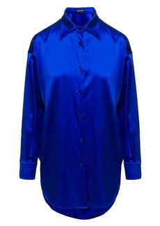 Tom Ford Blue Relaxed Shirt with Pointed Collar in Stretch Silk Woman