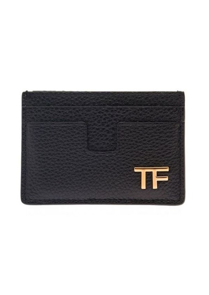Tom Ford Cardholder with Front Logo Plaque in Black Leather Man