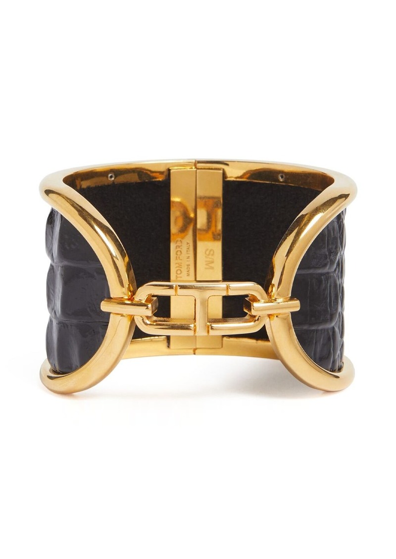 Tom Ford Embossed Leather & Brass Cuff Bracelet