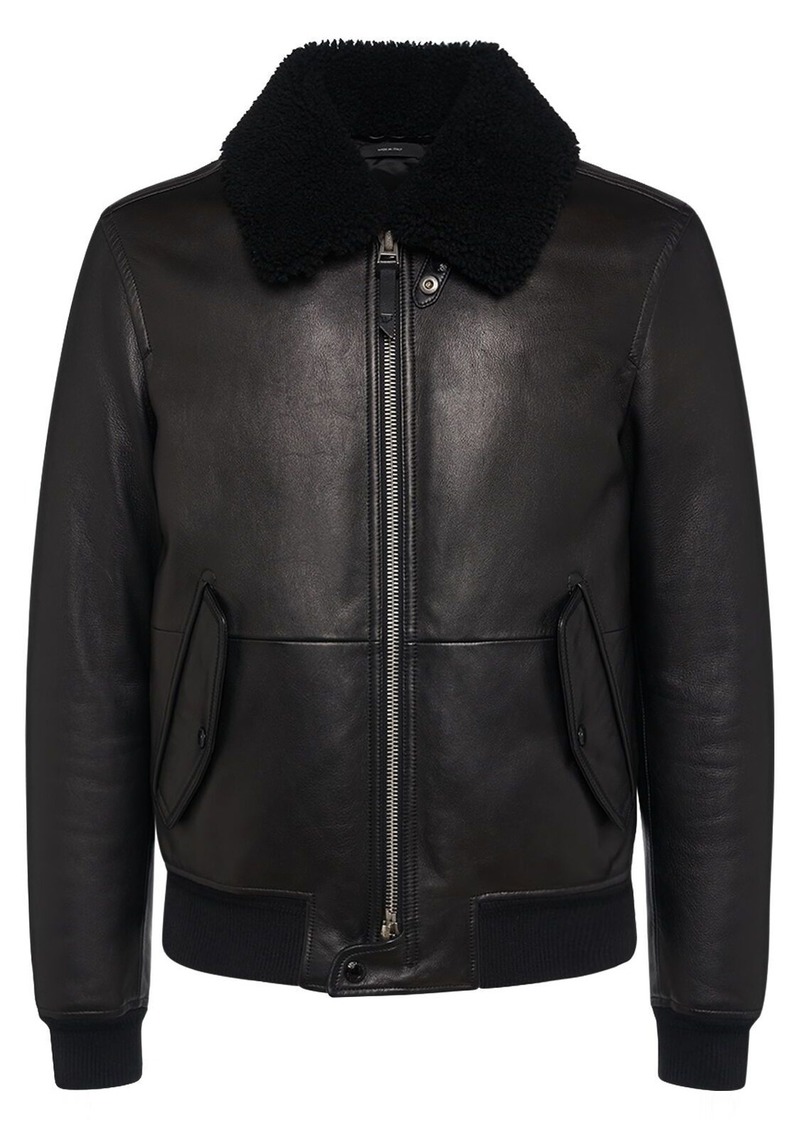 Tom Ford Grained Leather Down Bomber Jacket