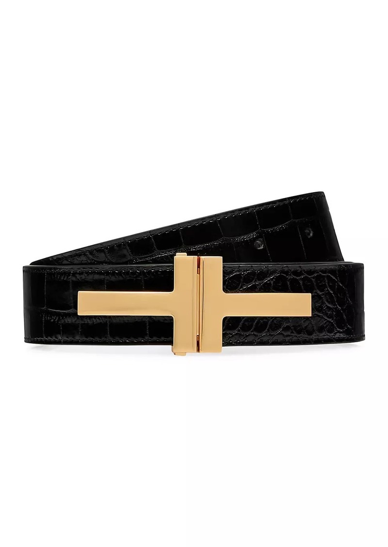 Tom Ford Logo Croc-Embossed Leather Belt