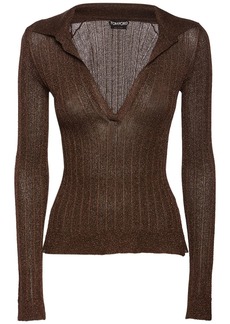 Tom Ford Lurex Ribbed Knit Long Sleeve Polo