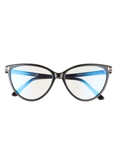 Tom Ford 57mm Round Blue Light Blocking Optical Glasses in Black Shiny Rose Gold/Clear at Nordstrom
