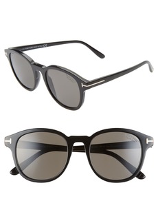 Tom Ford Jameson 52mm Polarized Round Sunglasses in Shiny Black/Smoke at Nordstrom