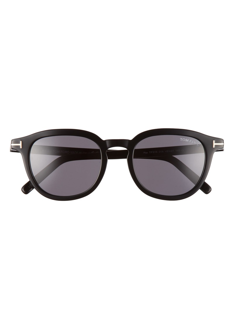 TOM FORD Pax 51mm Round Sunglasses in Shiny Black/Smoke at Nordstrom Rack