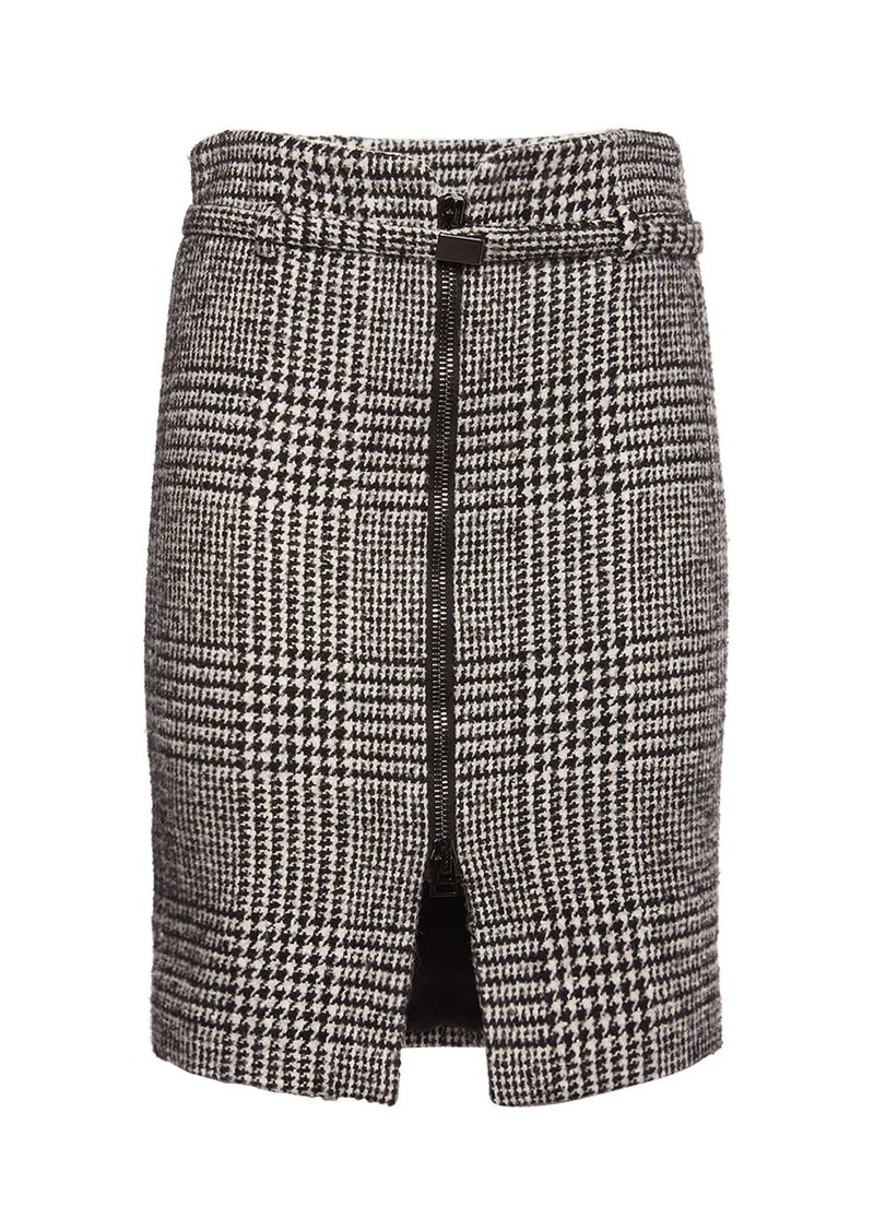 Tom Ford Prince Of Wales Wool Blend Midi Skirt