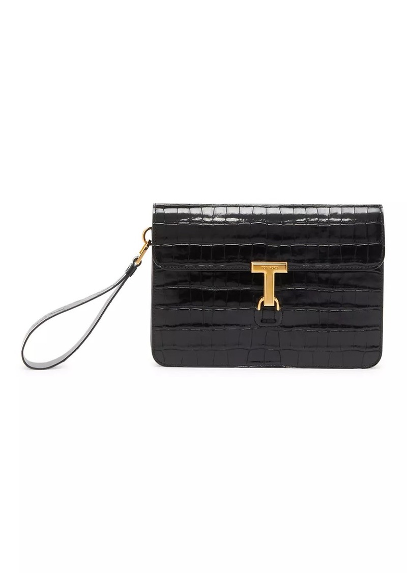 Tom Ford Shiny Croc-Embossed Portfolio Wrist Bag