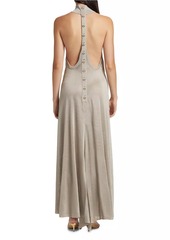 Tom Ford Slinky Button-Back Halter Gown