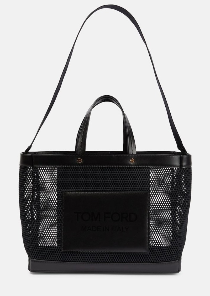 Tom Ford T Screw Large leather and mesh tote bag