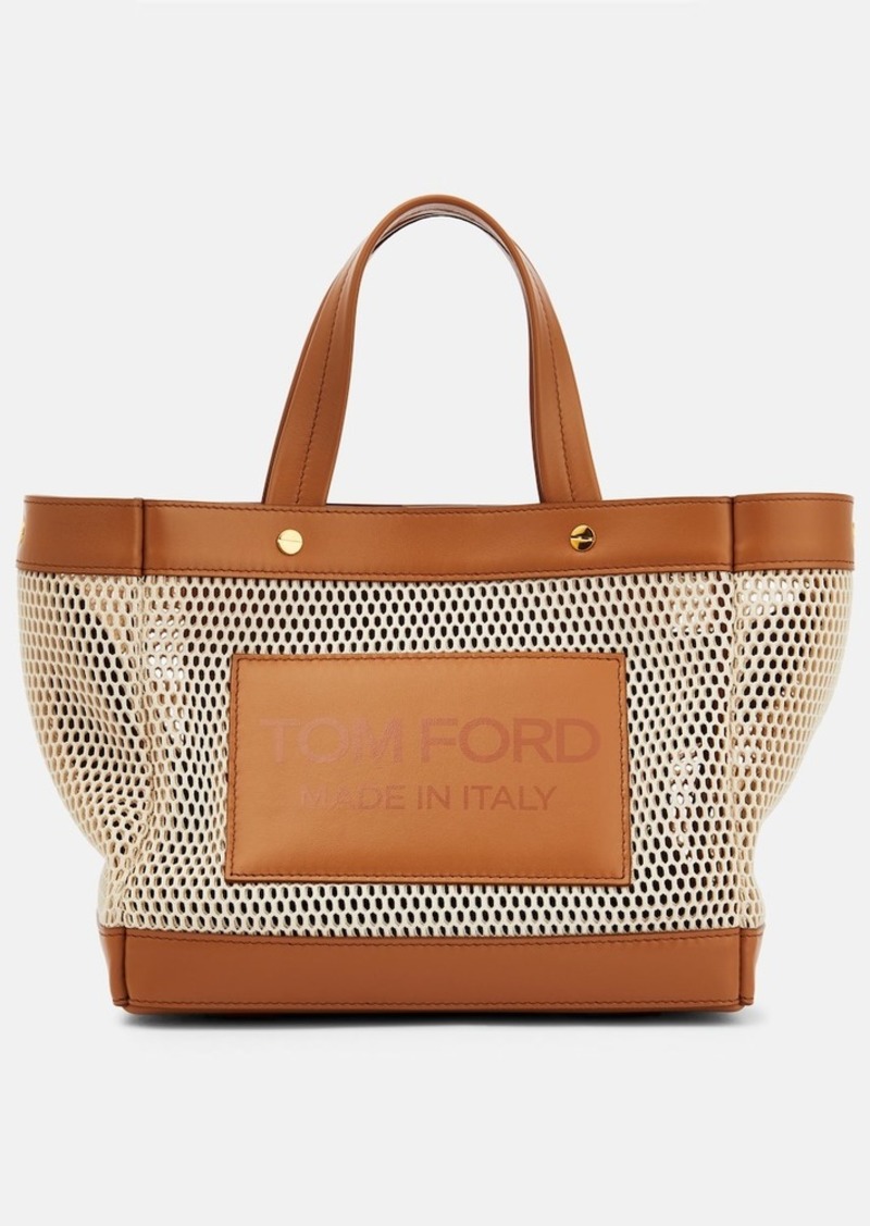 Tom Ford T Screw Small leather and mesh tote bag