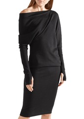 TOM FORD - One-shoulder cashmere and silk-blend blend midi dress - Black - XS