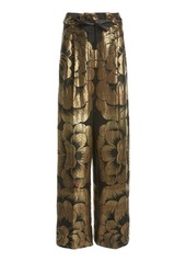 Tom Ford - Women's Floral-Print Metallic Pants - Gold - Moda Operandi