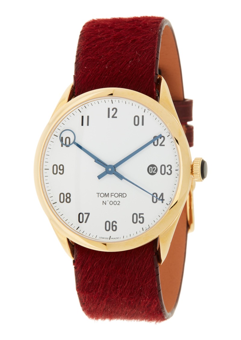 TOM FORD 002 Auto 18K Yellow Gold White Dial Genuine Calf Hair Leather Strap Watch