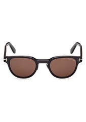 TOM FORD 47mm Round Sunglasses in Shiny Black /Brown at Nordstrom Rack