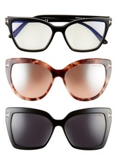TOM FORD 53mm Blue Light Blocking Cat Eye Glasses & Interchangeable Sunglasses Clips Set