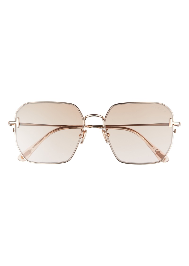 TOM FORD 56mm Geometric Sunglasses in Shiny Rose Gold /Brown Mirror at Nordstrom Rack
