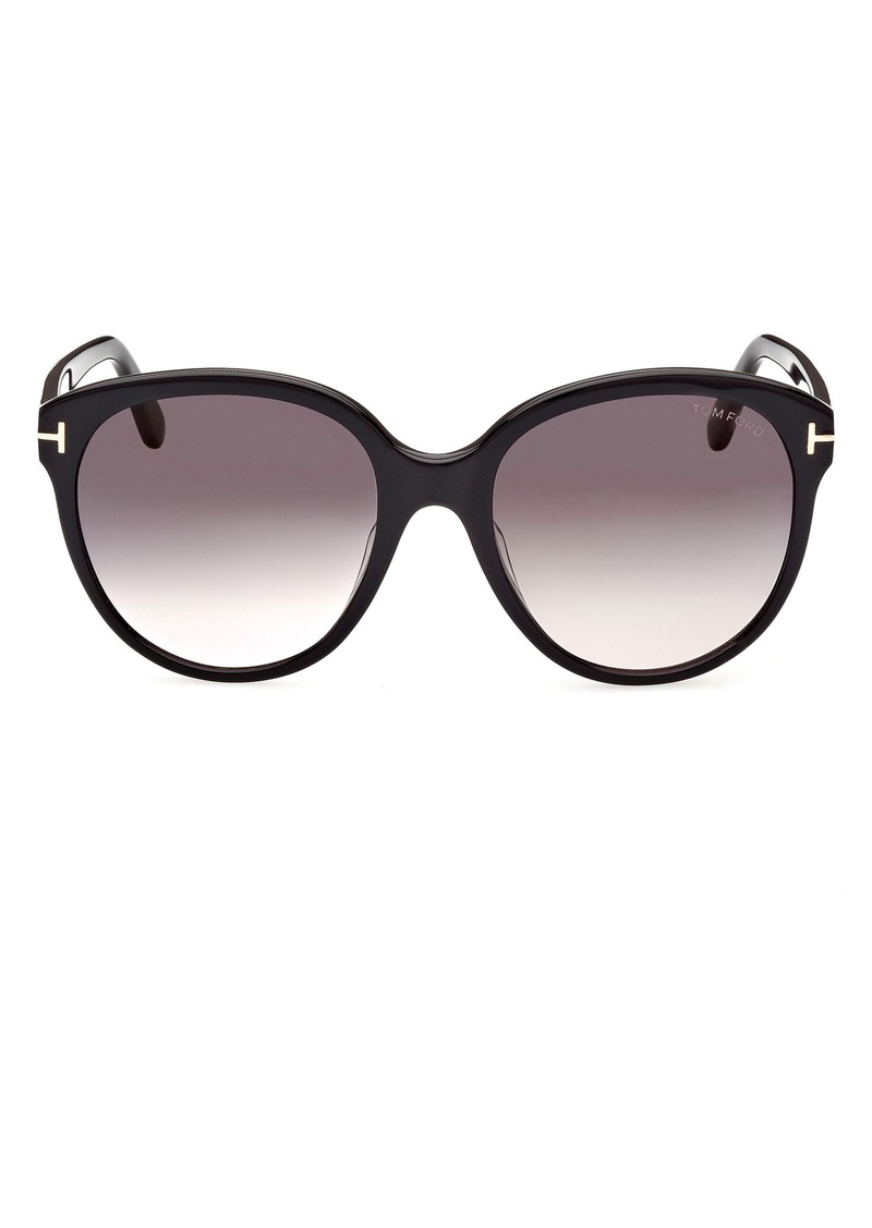 TOM FORD 58mm Round Sunglasses in Shiny Black /Gradient Smoke at Nordstrom Rack