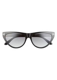 TOM FORD Amber 56mm Cat Eye Sunglasses in Shiny Black /Smoke at Nordstrom