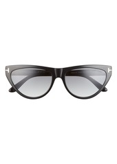 TOM FORD Amber 56mm Cat Eye Sunglasses in Shiny Black /Smoke at Nordstrom Rack