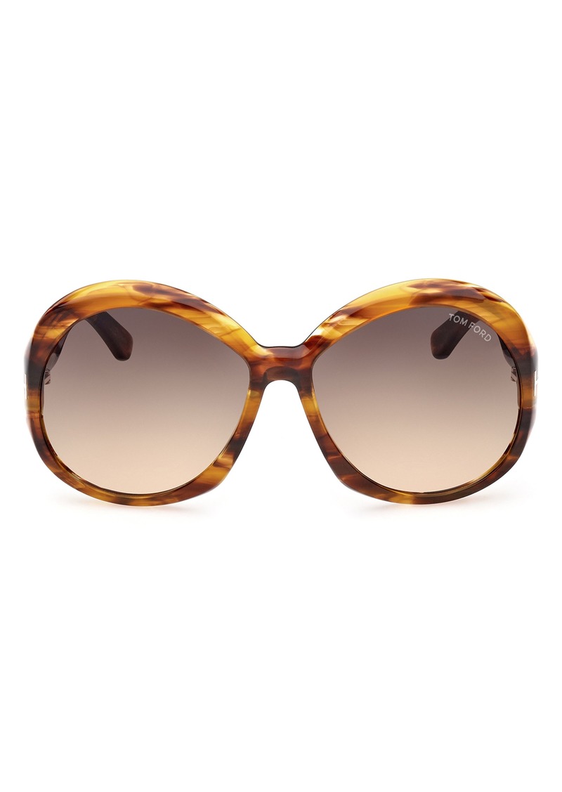 TOM FORD Annabelle 62mm Gradient Oversize Round Sunglasses in Coloured Havana/Smoke Yellow at Nordstrom Rack