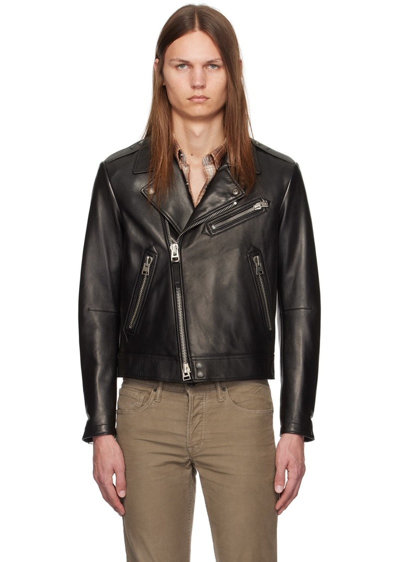 TOM FORD Black Asymmetric Leather Jacket