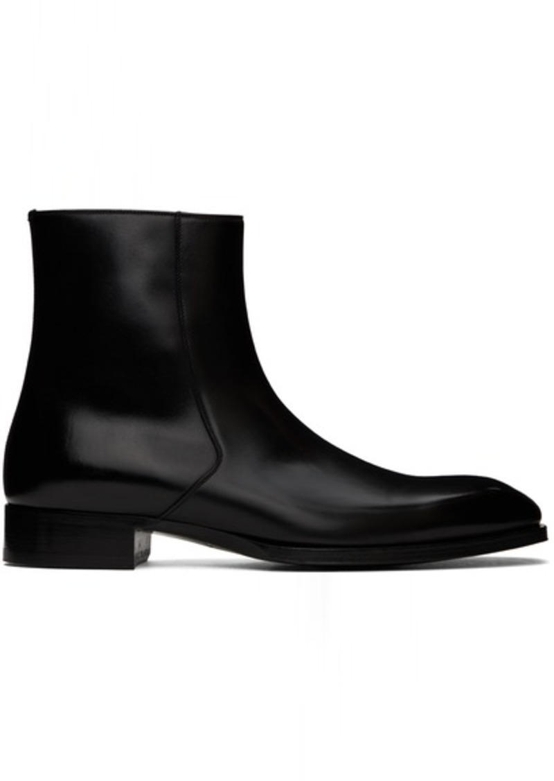 TOM FORD Black Burnished Leather Elkan Boots