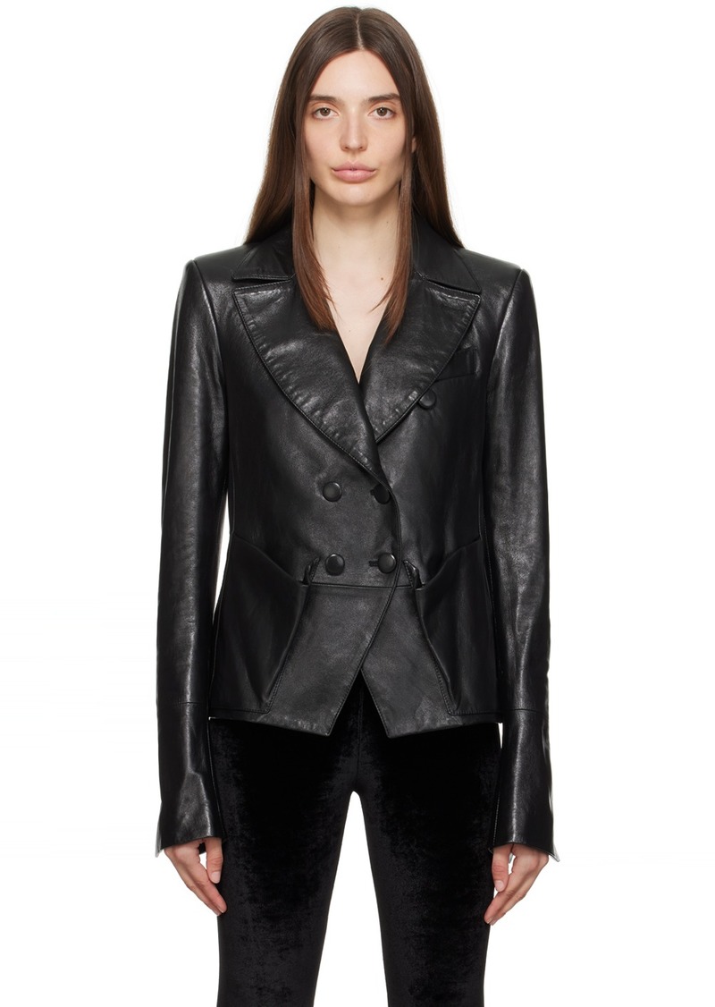 TOM FORD Black Double-Breasted Leather Jacket