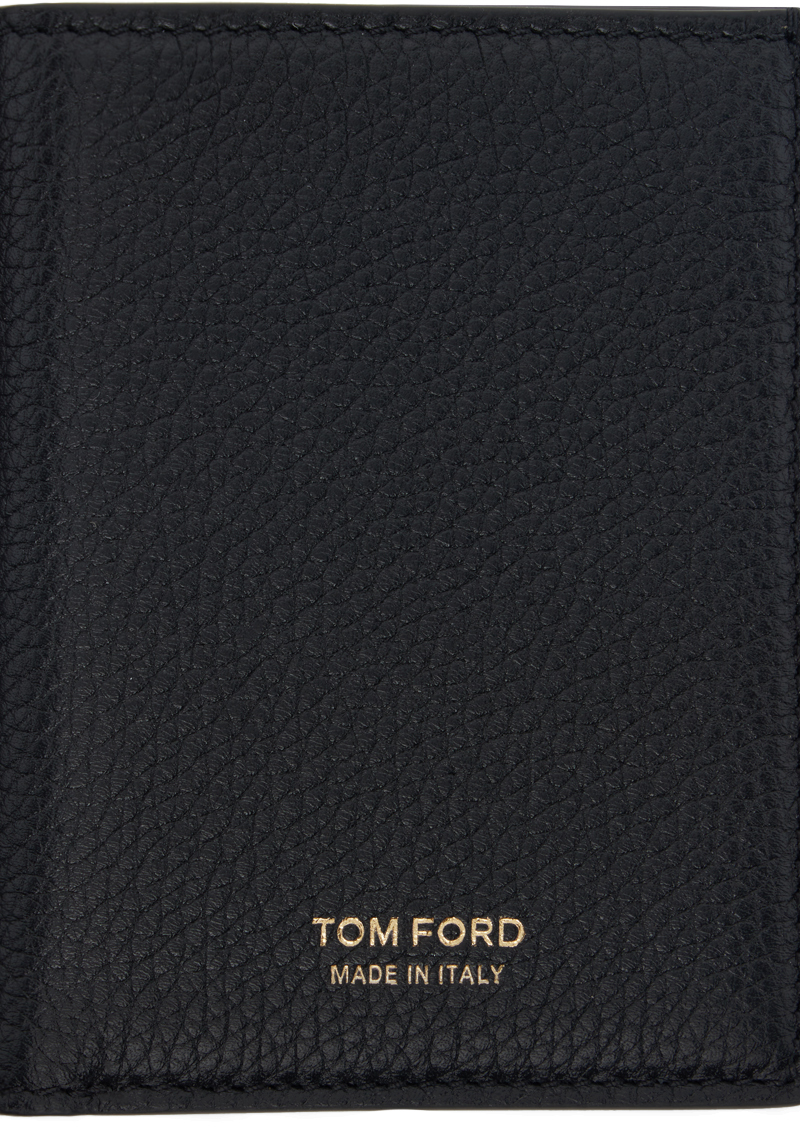 TOM FORD Black Grain Leather Folding Card Holder