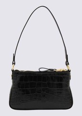 TOM FORD BLACK LEATHER SHINY SOFT CROC MINI SHOULDER BAG