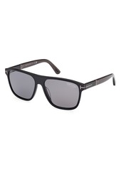 Tom Ford Black Polarized Square Sunglasses, 58mm