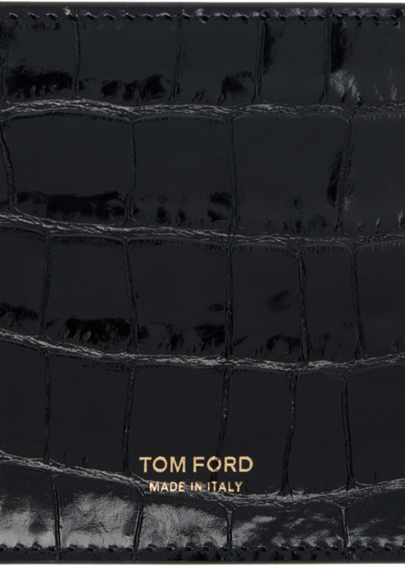 TOM FORD Black Shiny Croc T Line Classic Bifold Wallet