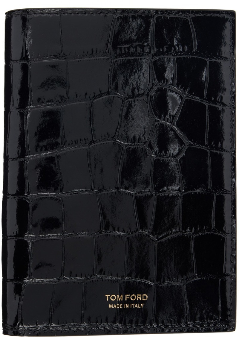 TOM FORD Black Shiny Croc T Line Passport Holder