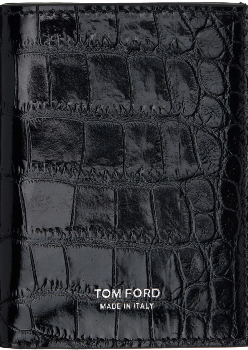 TOM FORD Black Shiny Printed Croc T Line Folding Wallet