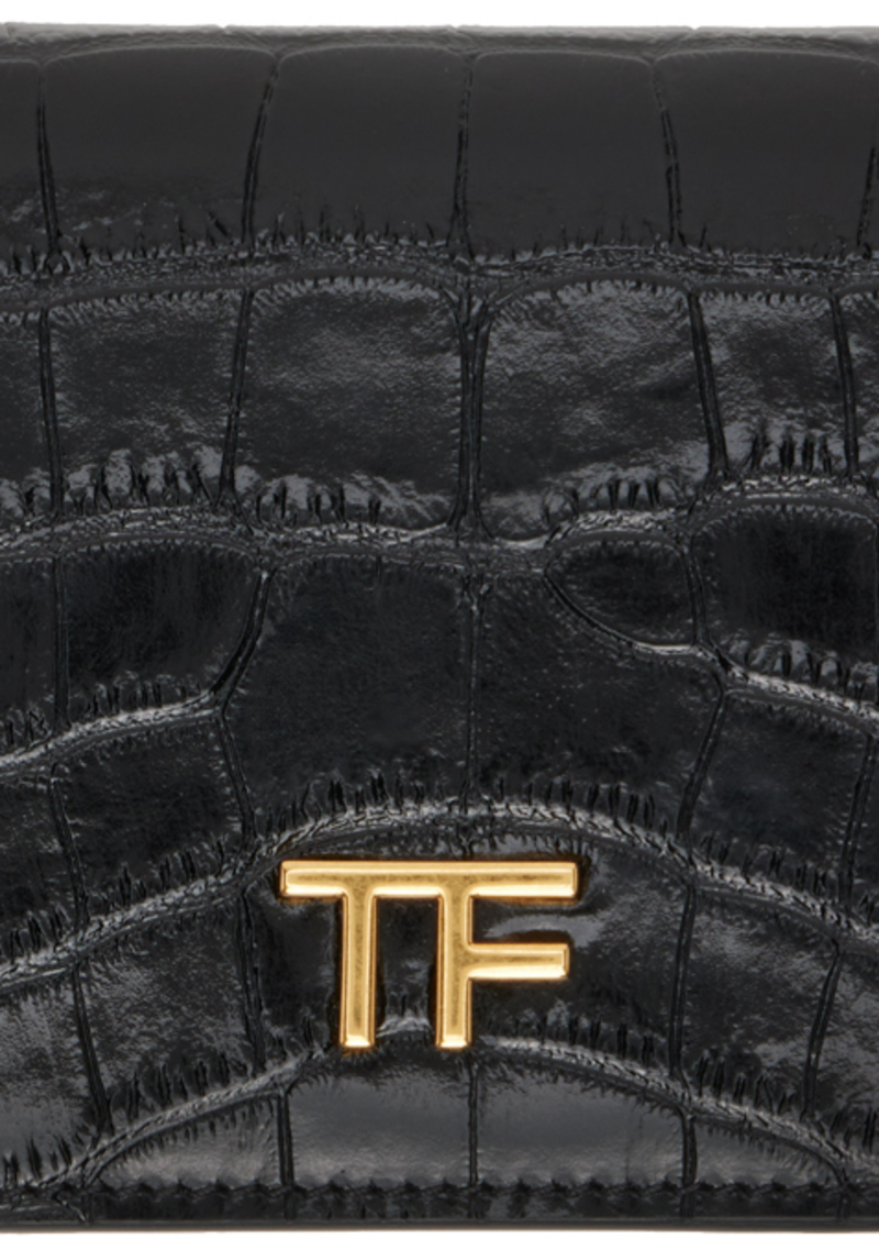 TOM FORD Black Shiny Stamped Croc Compact Wallet