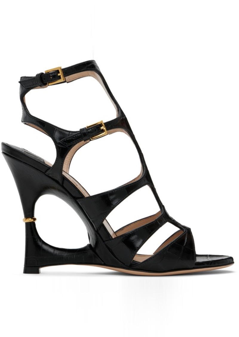 TOM FORD Black Shiny Stamped Crocodile Heeled Sandals