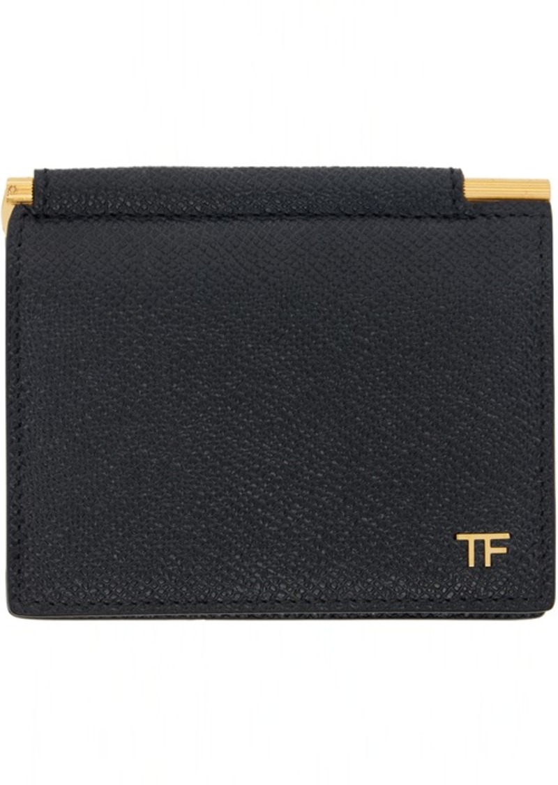 TOM FORD Black Small Grain Leather Folding Money Clip Card Holder