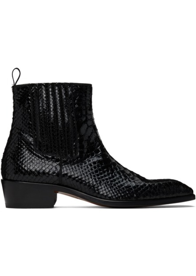 TOM FORD Black Stamped Python Kenneth Chelsea Boots