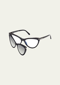 TOM FORD Blue Blocking Acetate & Plastic Cat-Eye Glasses with Clip-On Sun Lenses