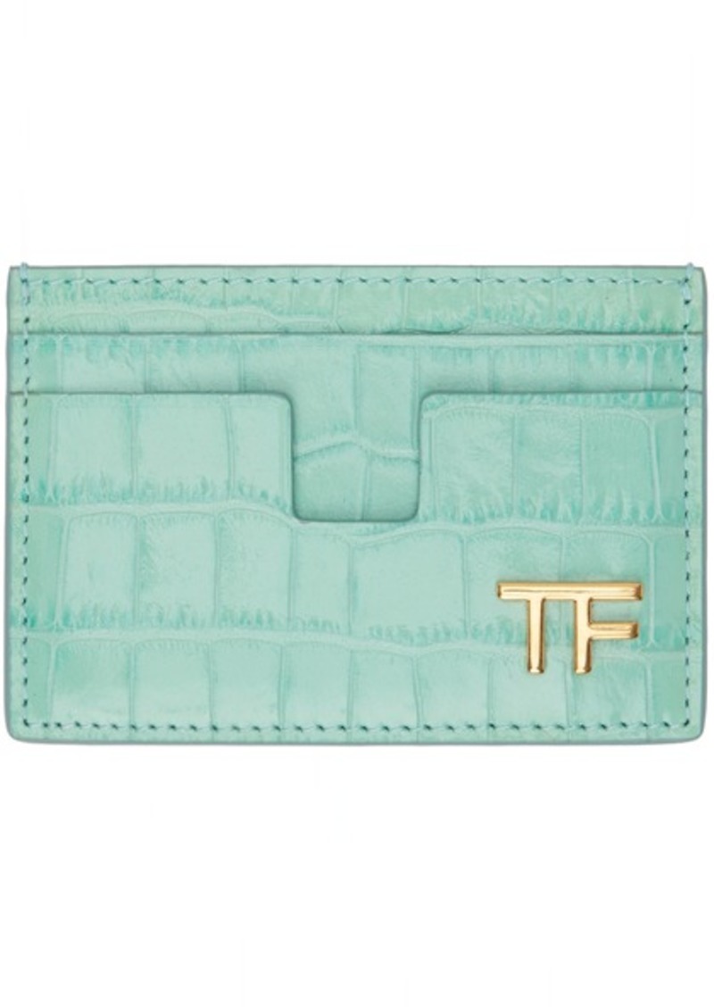 TOM FORD Blue Shiny Stamped Croc TF Card Holder