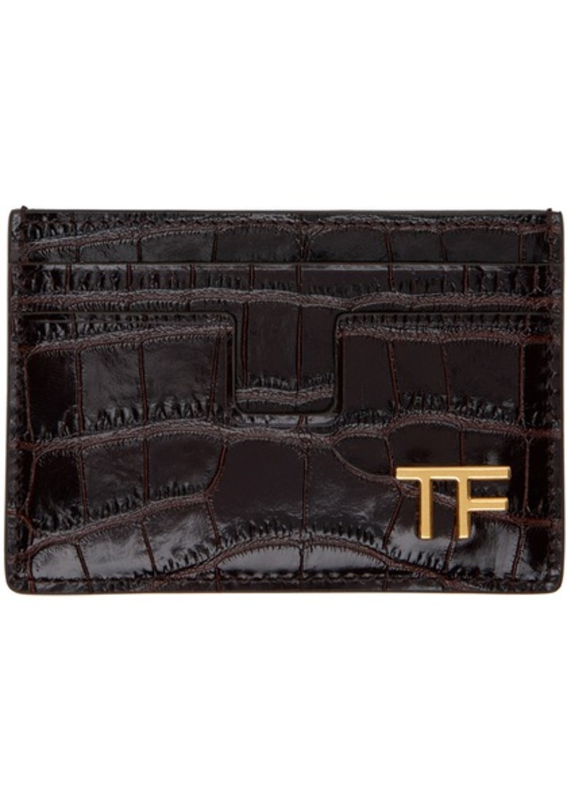 TOM FORD Brown Croc-Embossed Card Holder