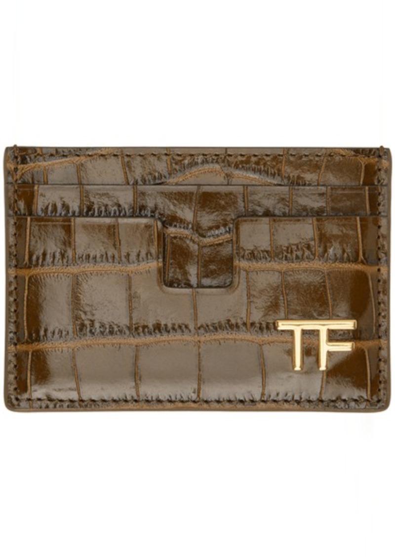 TOM FORD Brown Shiny Stamped Croc TF Card Holder