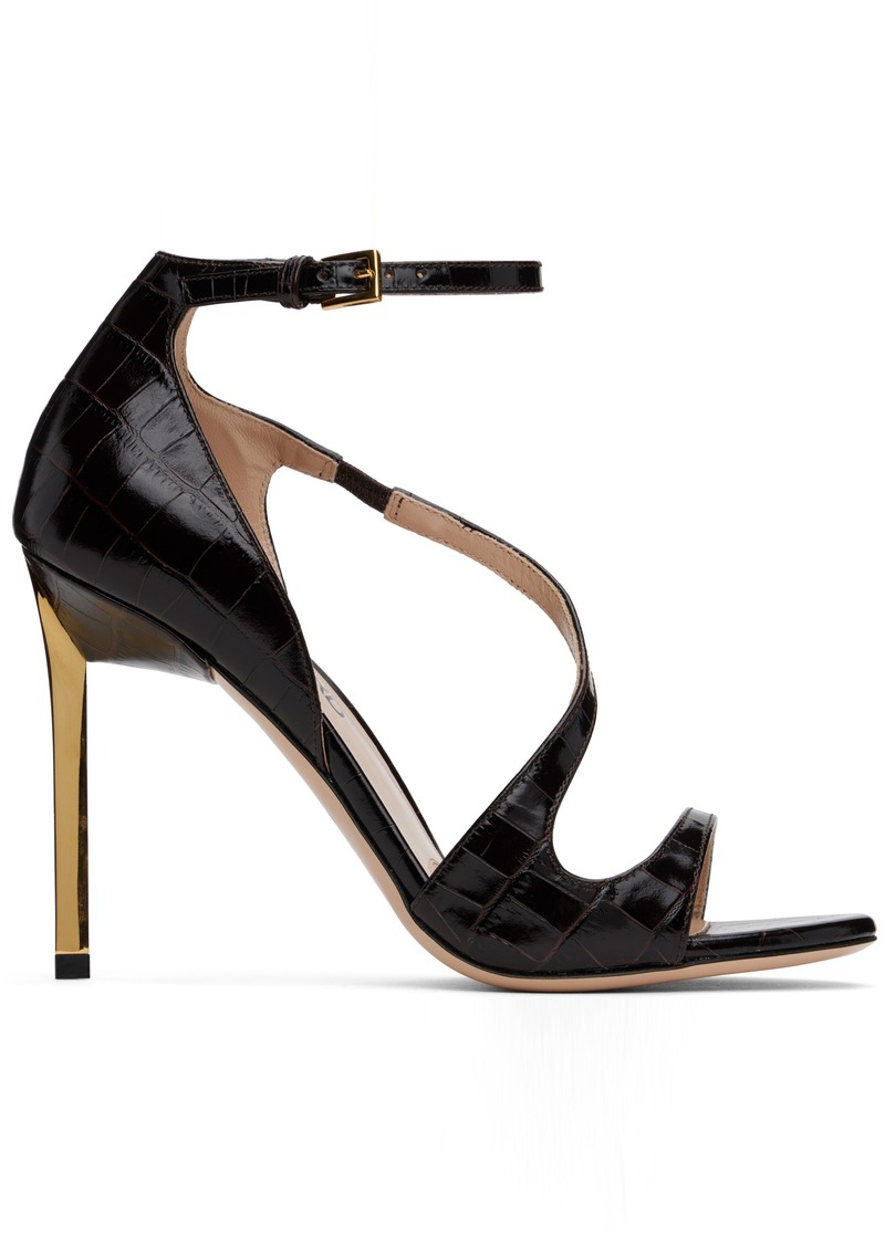 TOM FORD Brown Shiny Stamped Crocodile Heeled Sandals