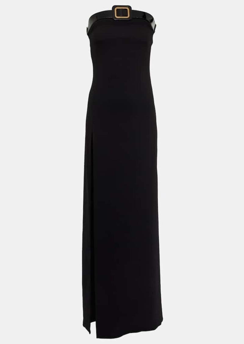 Tom Ford Buckle-detail strapless sablé gown