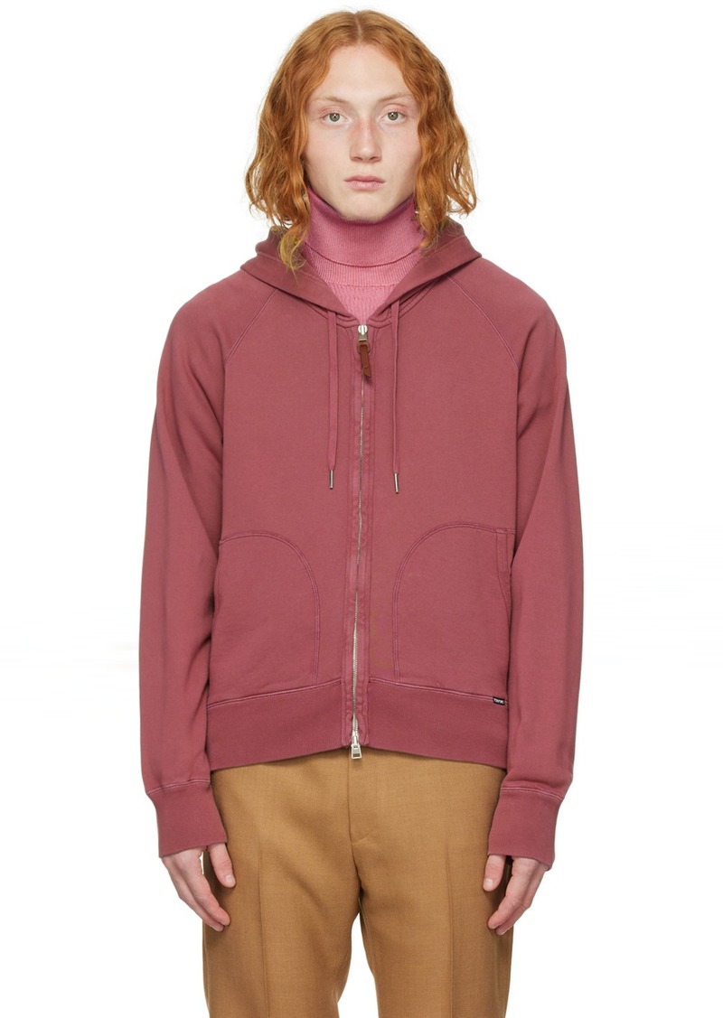 TOM FORD Burgundy Garment-Dyed Hoodie