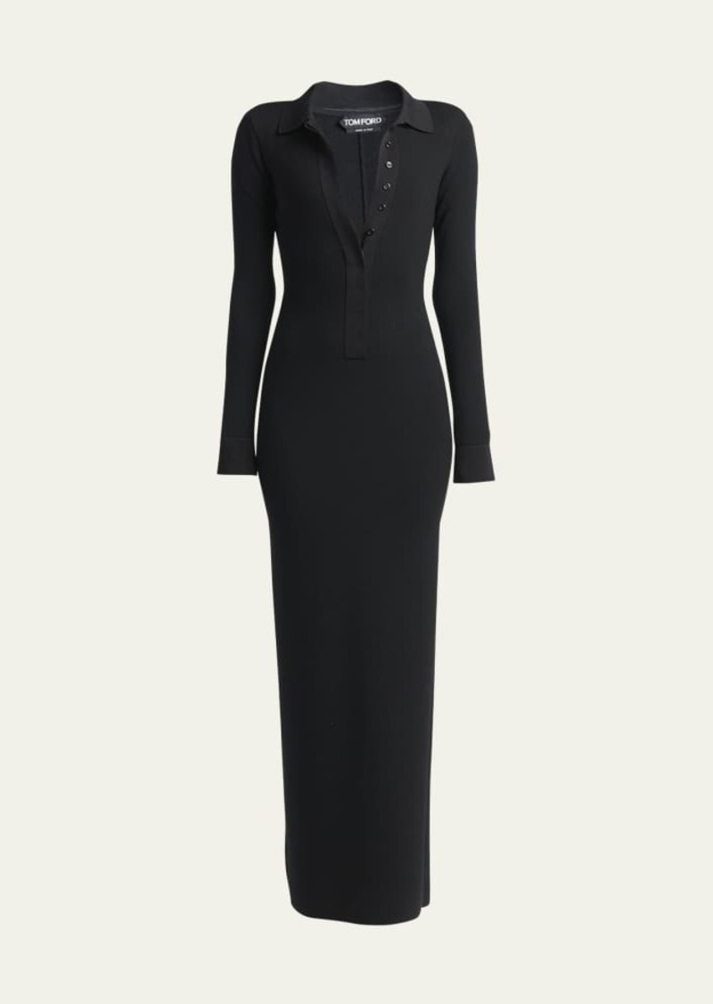 TOM FORD Collared Button Down Wool Maxi Dress