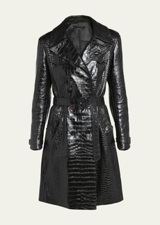 TOM FORD Croco Embossed Belted Leather Trench Coat