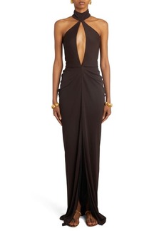 TOM FORD Cutout Sable Jersey Gown with Train