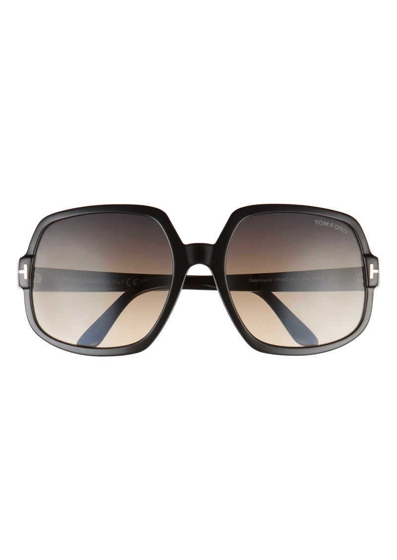 TOM FORD Delphine 60mm Gradient Sunglasses in Shiny Black /Gradient Smoke at Nordstrom Rack