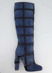Tom Ford Denim Over-The-Knee Boots With Leather Trim Detail