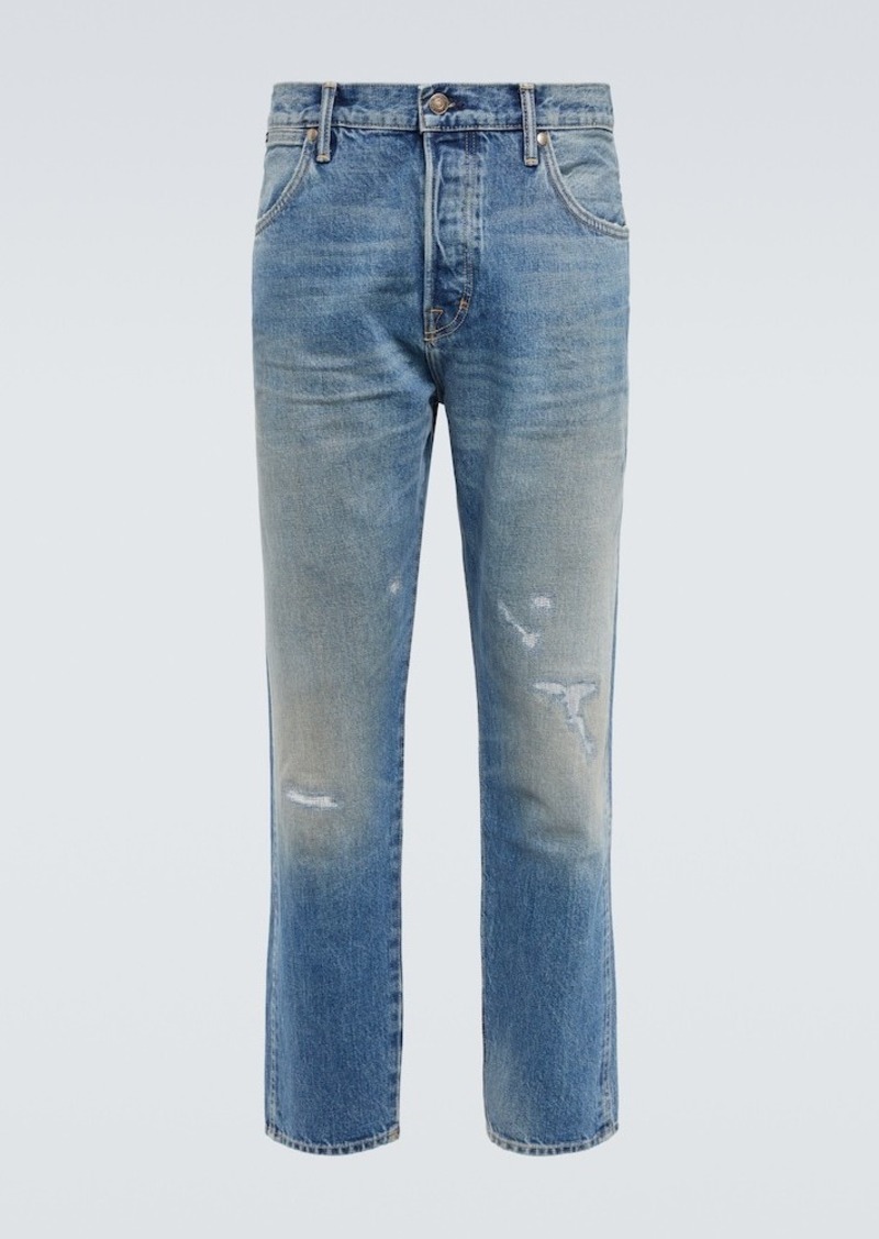 Tom Ford Distressed mid-rise tapered jeans